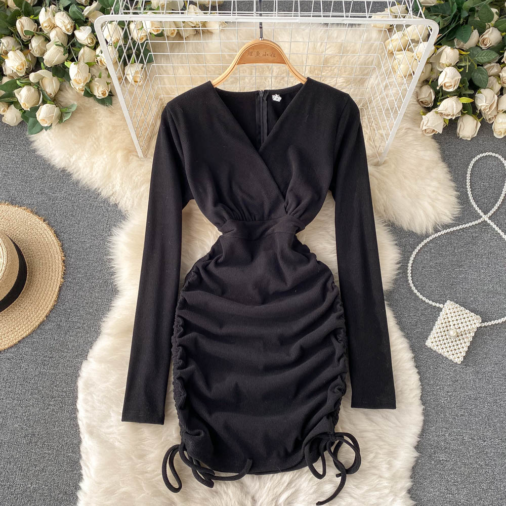Sexy V-neck Drawstring Dress Fashion Dress RF0173