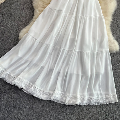 Robe trapèze à franges et col en V, jolie robe tendance RF0172