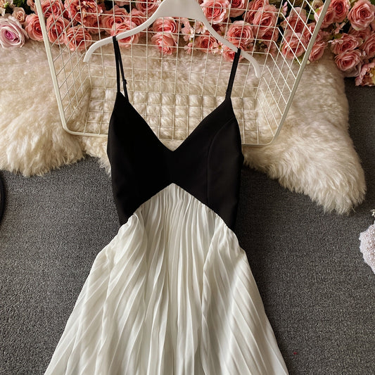 Cute V Neck A Line Dress Black And White Fashion Dress RF0169