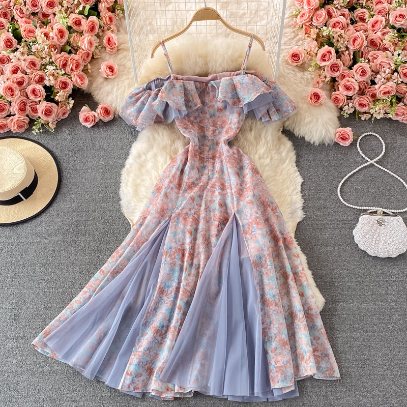 Cute Floral A Line Off Shoulder Dress Fashion Dress RF0167