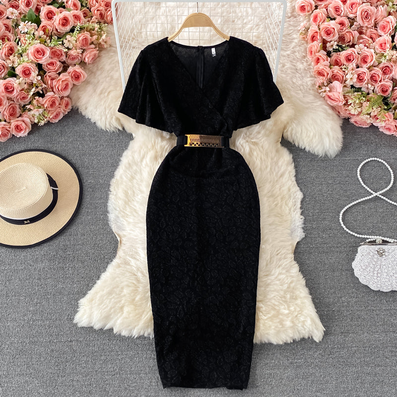 Robe courte élégante à col en V pour femme, RF0165