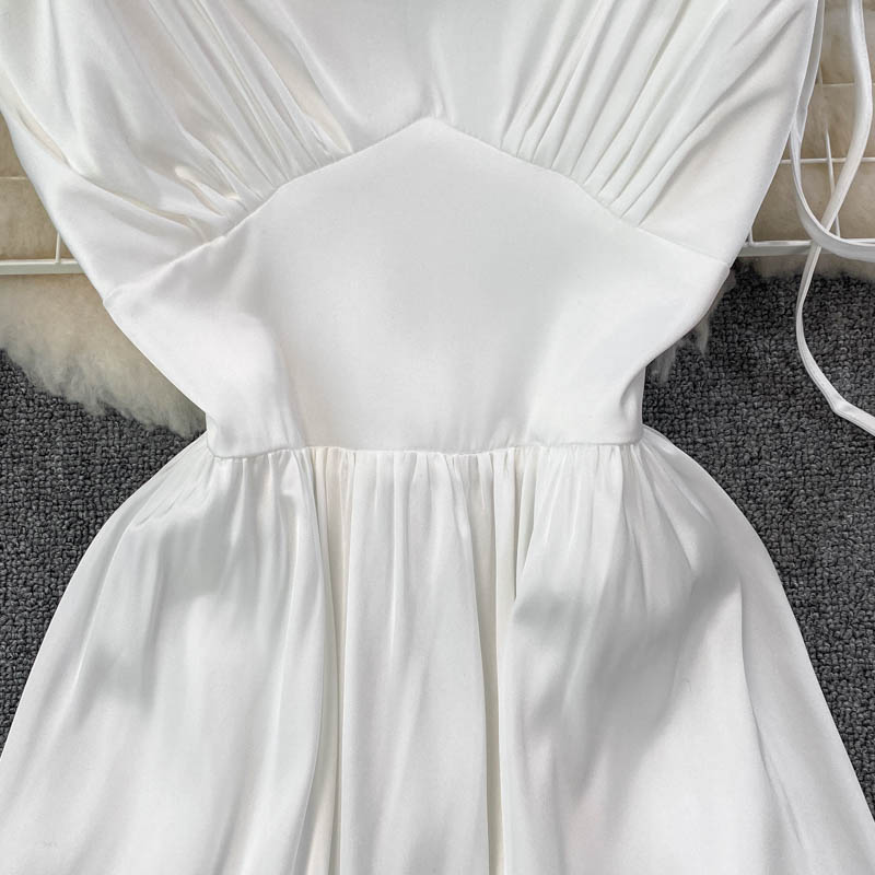Simple V Neck Short White Dress Fashion Girls Dress RF0164