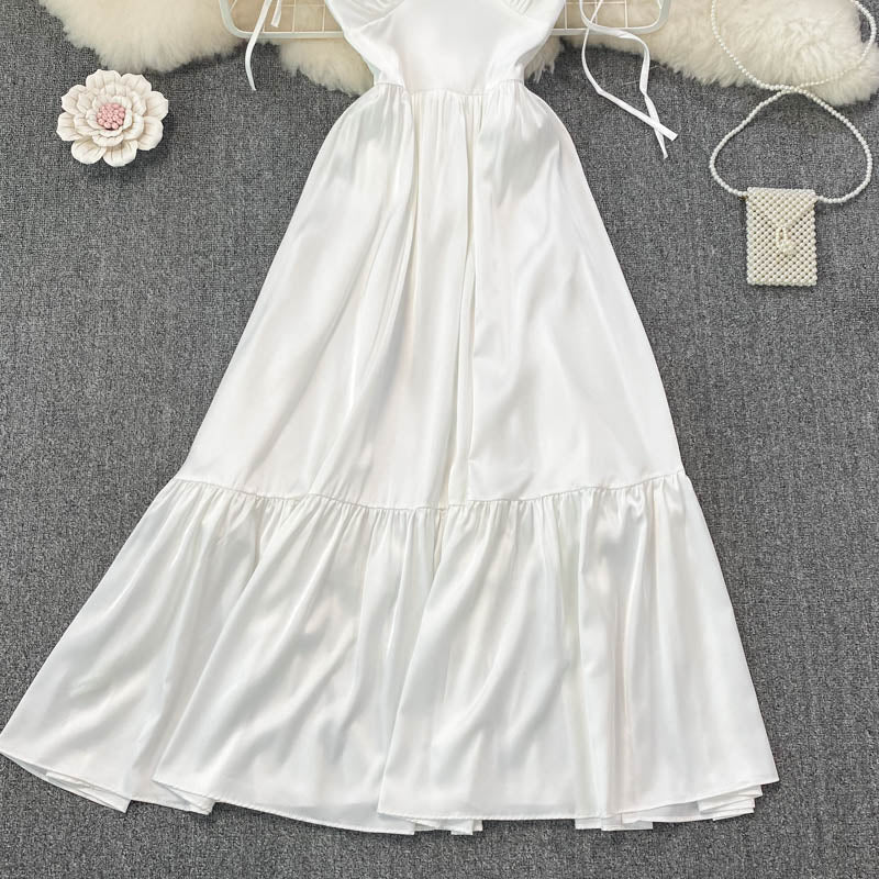 Simple V Neck Short White Dress Fashion Girls Dress RF0164