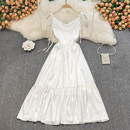 Simple V Neck Short White Dress Fashion Girls Dress RF0164