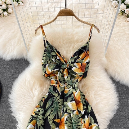 Cute V Neck Floral Dress With Bow Fashion Dress RF0155