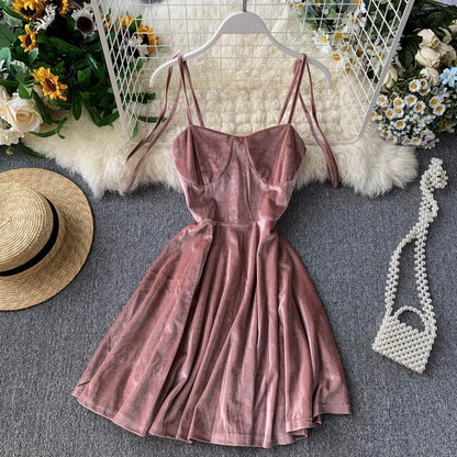Cute Velvet Short A Line Dress Fashion Dress RF0154