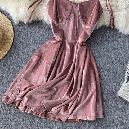 Cute Velvet Short A Line Dress Fashion Dress RF0154