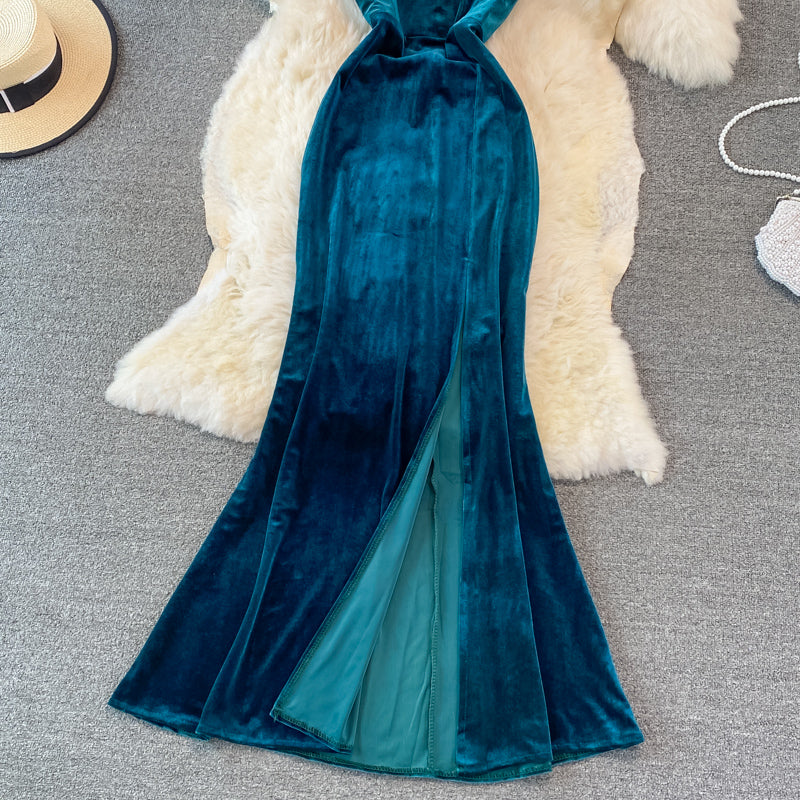 Sexy V Neck Velvet Long Dress Fashion Dress RF0151