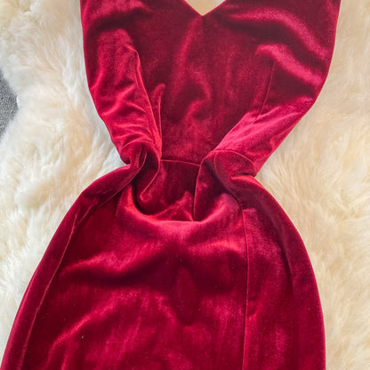 Sexy V Neck Velvet Long Dress Fashion Dress RF0151