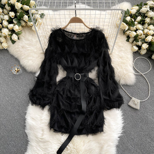 Cute A Line Tassel Long Sleeve Dress Fashion Dress RF0150