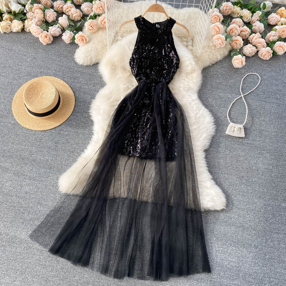 Halter Neck Sequin Dress With Mesh Net RF0148