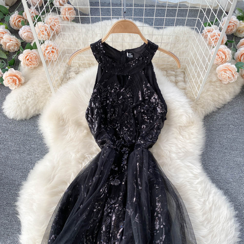 Halter Neck Sequin Dress With Mesh Net RF0148