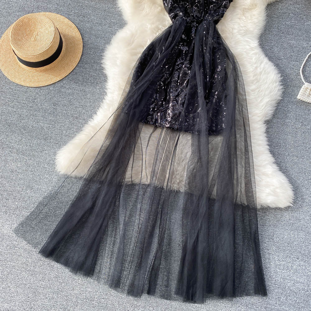 Halter Neck Sequin Dress With Mesh Net RF0148