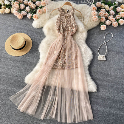 Halter Neck Sequin Dress With Mesh Net RF0148