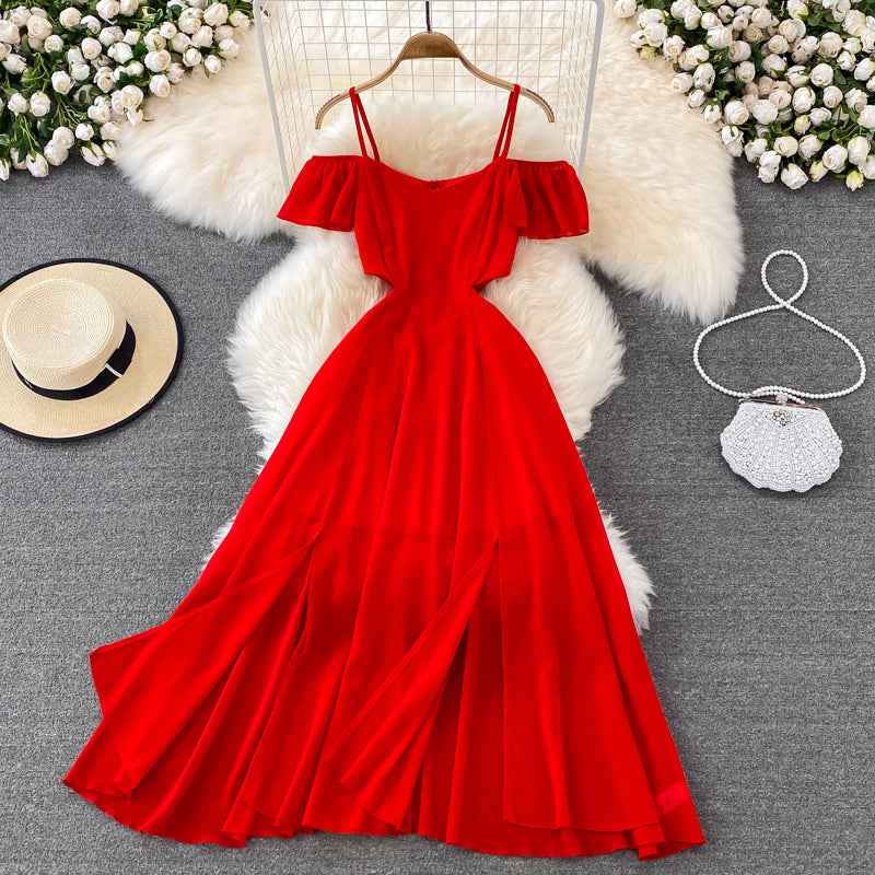 Robe courte trapèze rouge en mousseline de soie, robe tendance RF0146