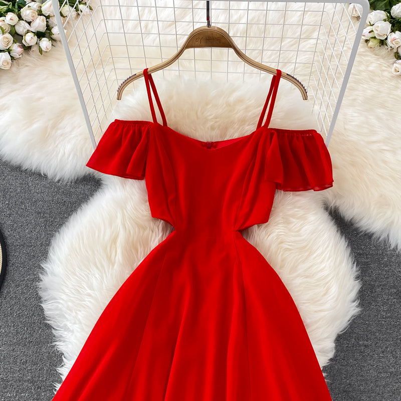 Robe courte trapèze rouge en mousseline de soie, robe tendance RF0146