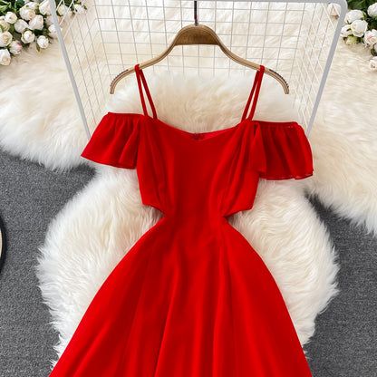 Robe courte trapèze rouge en mousseline de soie, robe tendance RF0146