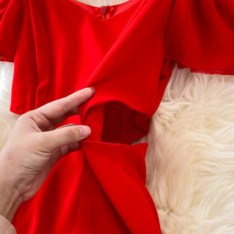 Robe courte trapèze rouge en mousseline de soie, robe tendance RF0146