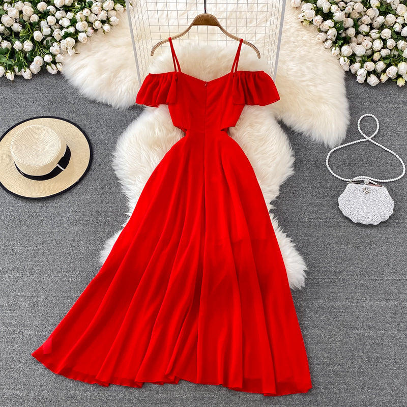Robe courte trapèze rouge en mousseline de soie, robe tendance RF0146