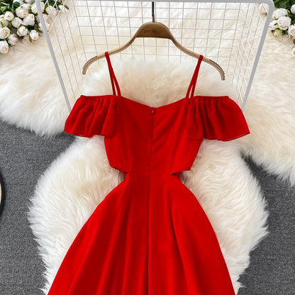 Robe courte trapèze rouge en mousseline de soie, robe tendance RF0146