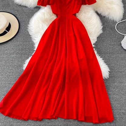 Robe courte trapèze rouge en mousseline de soie, robe tendance RF0146