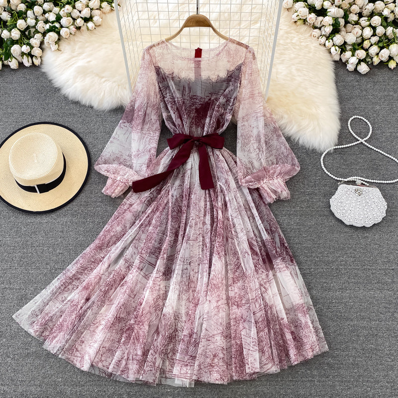 Langarmkleid mit Retro-Tintendruck RF0145