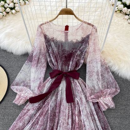 Langarmkleid mit Retro-Tintendruck RF0145