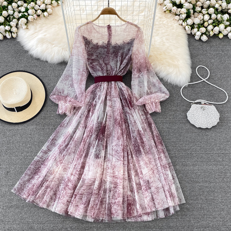 Langarmkleid mit Retro-Tintendruck RF0145