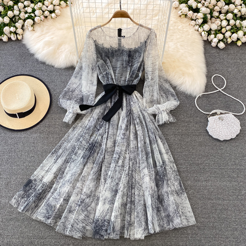Langarmkleid mit Retro-Tintendruck RF0145