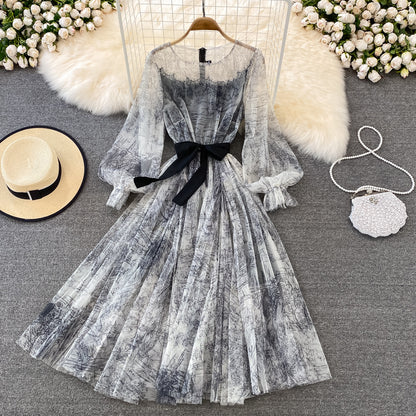 Langarmkleid mit Retro-Tintendruck RF0145