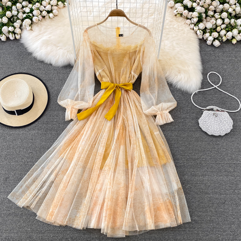 Langarmkleid mit Retro-Tintendruck RF0145