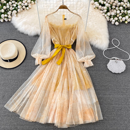 Langarmkleid mit Retro-Tintendruck RF0145