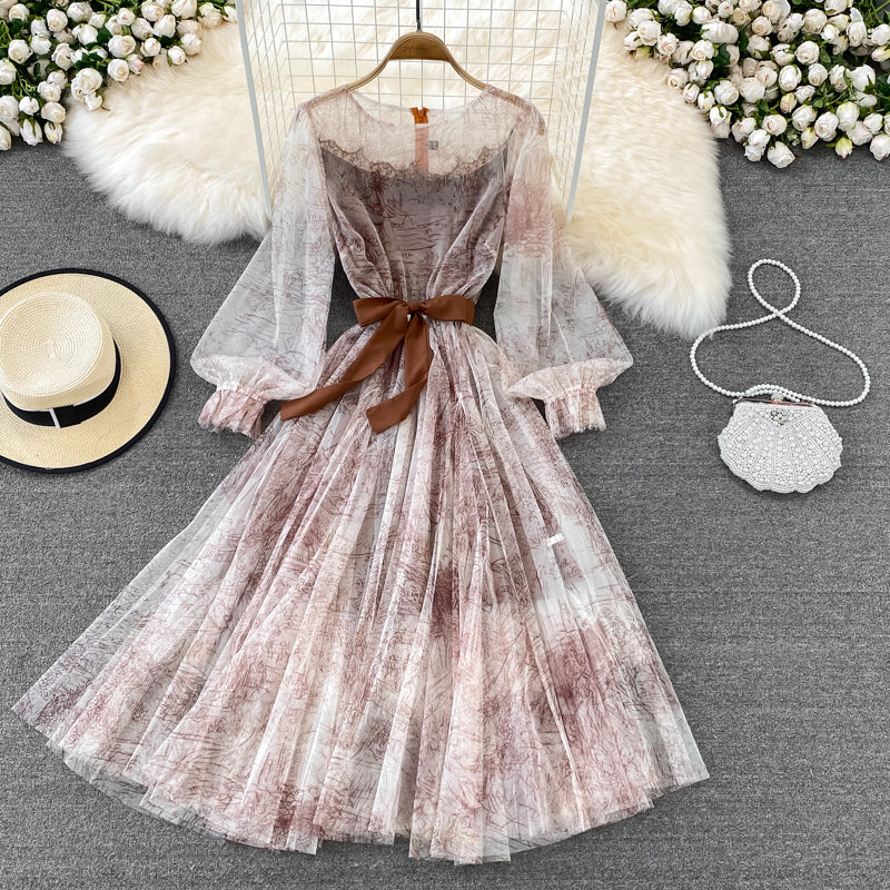 Langarmkleid mit Retro-Tintendruck RF0145
