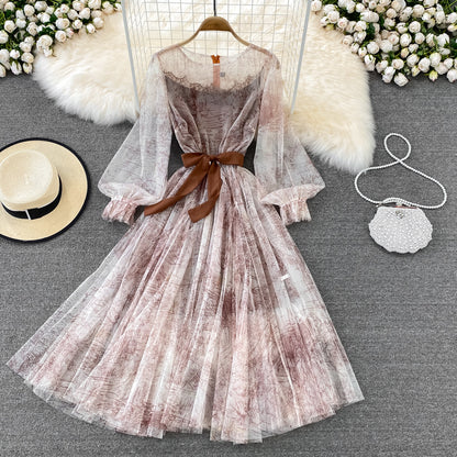 Langarmkleid mit Retro-Tintendruck RF0145