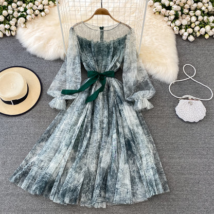 Langarmkleid mit Retro-Tintendruck RF0145