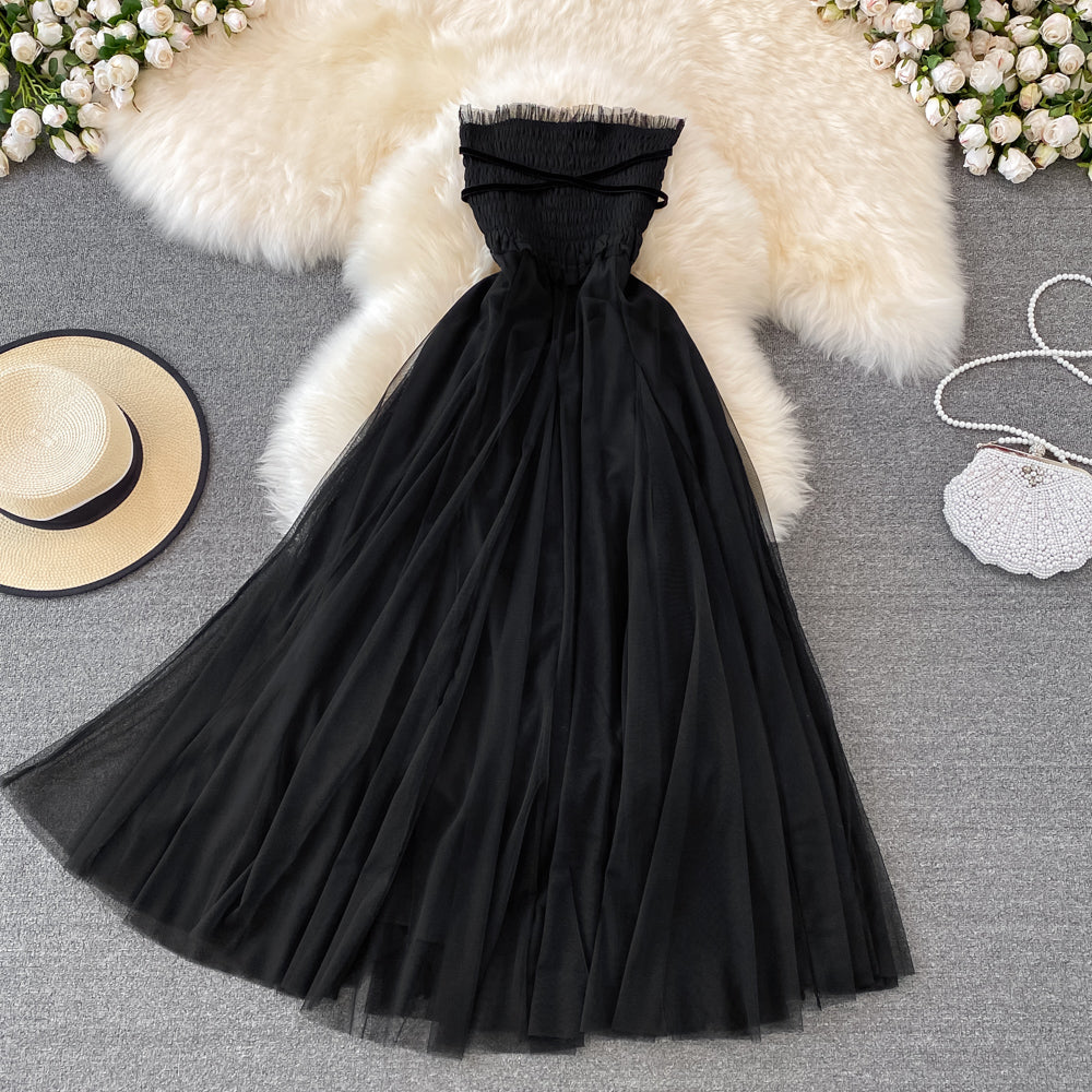 Schwarzes schulterfreies Tüllkleid Fashion Girl Dress RF0143