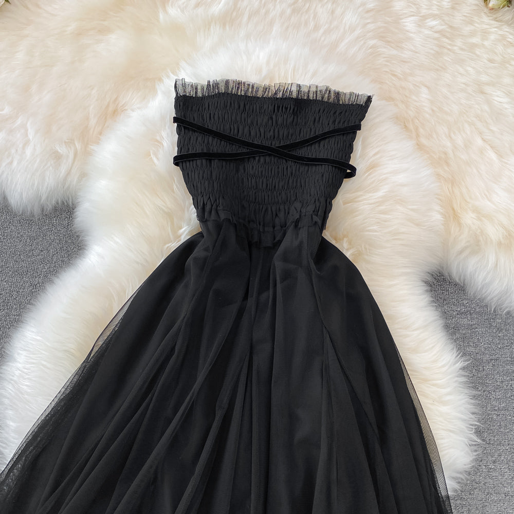 Schwarzes schulterfreies Tüllkleid Fashion Girl Dress RF0143