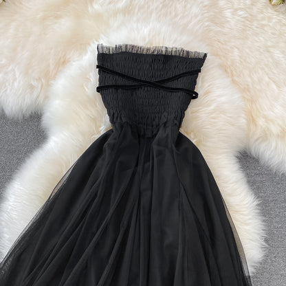 Schwarzes schulterfreies Tüllkleid Fashion Girl Dress RF0143