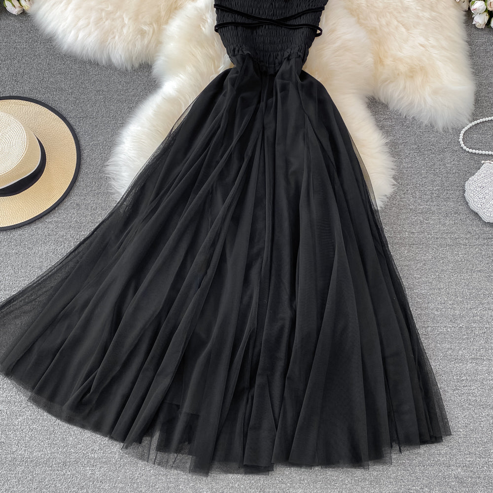 Schwarzes schulterfreies Tüllkleid Fashion Girl Dress RF0143
