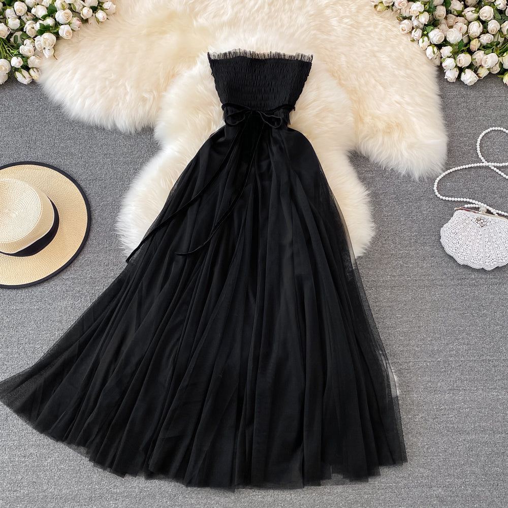 Schwarzes schulterfreies Tüllkleid Fashion Girl Dress RF0143