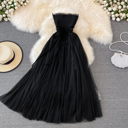 Schwarzes schulterfreies Tüllkleid Fashion Girl Dress RF0143