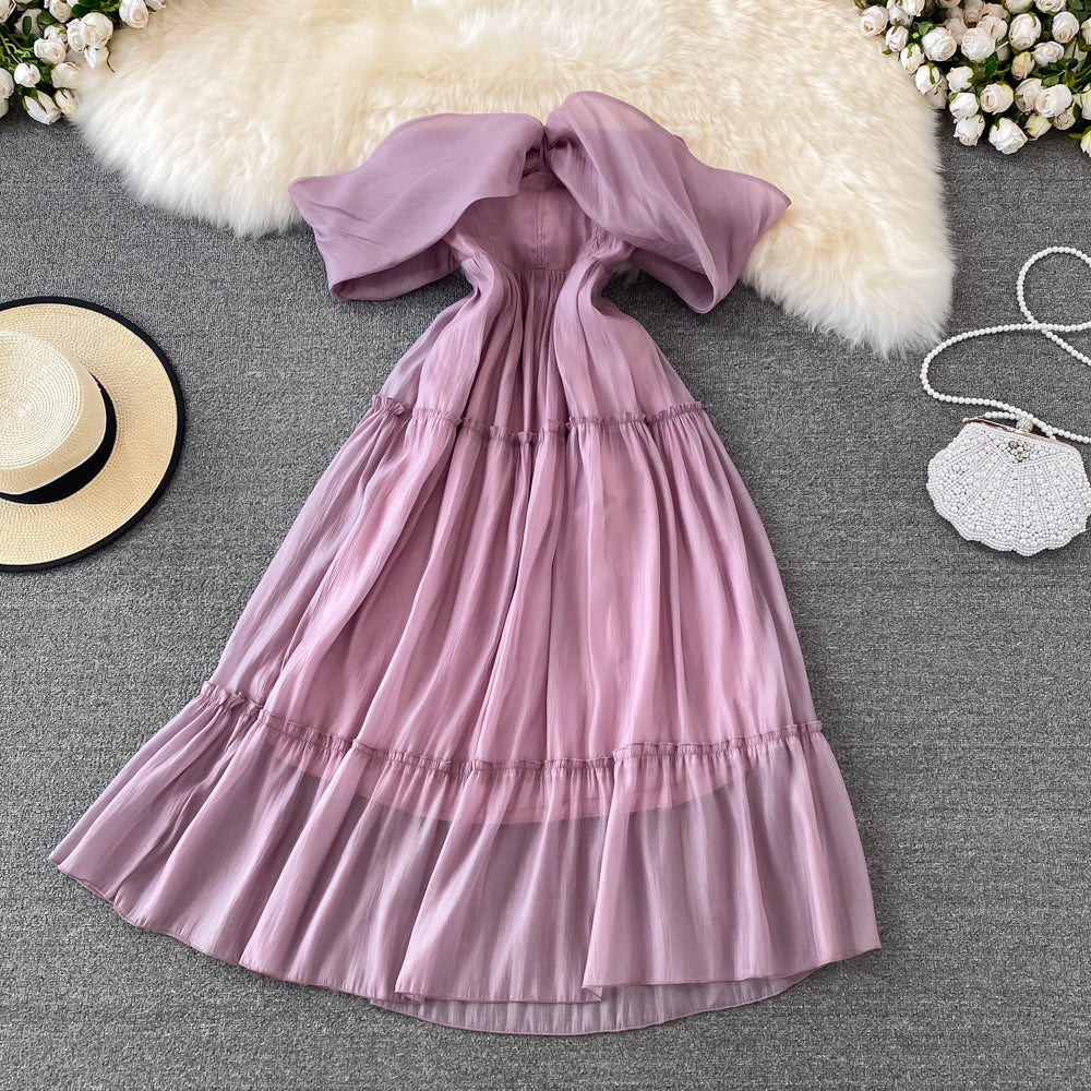 Purple A Line Short Dress Off Shoulder Party Dress RF0142