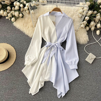 Robe rayée à manches longues et coupe irrégulière, tendance, RF0140