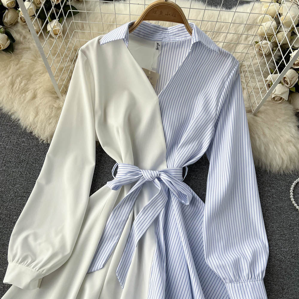 Robe rayée à manches longues et coupe irrégulière, tendance, RF0140