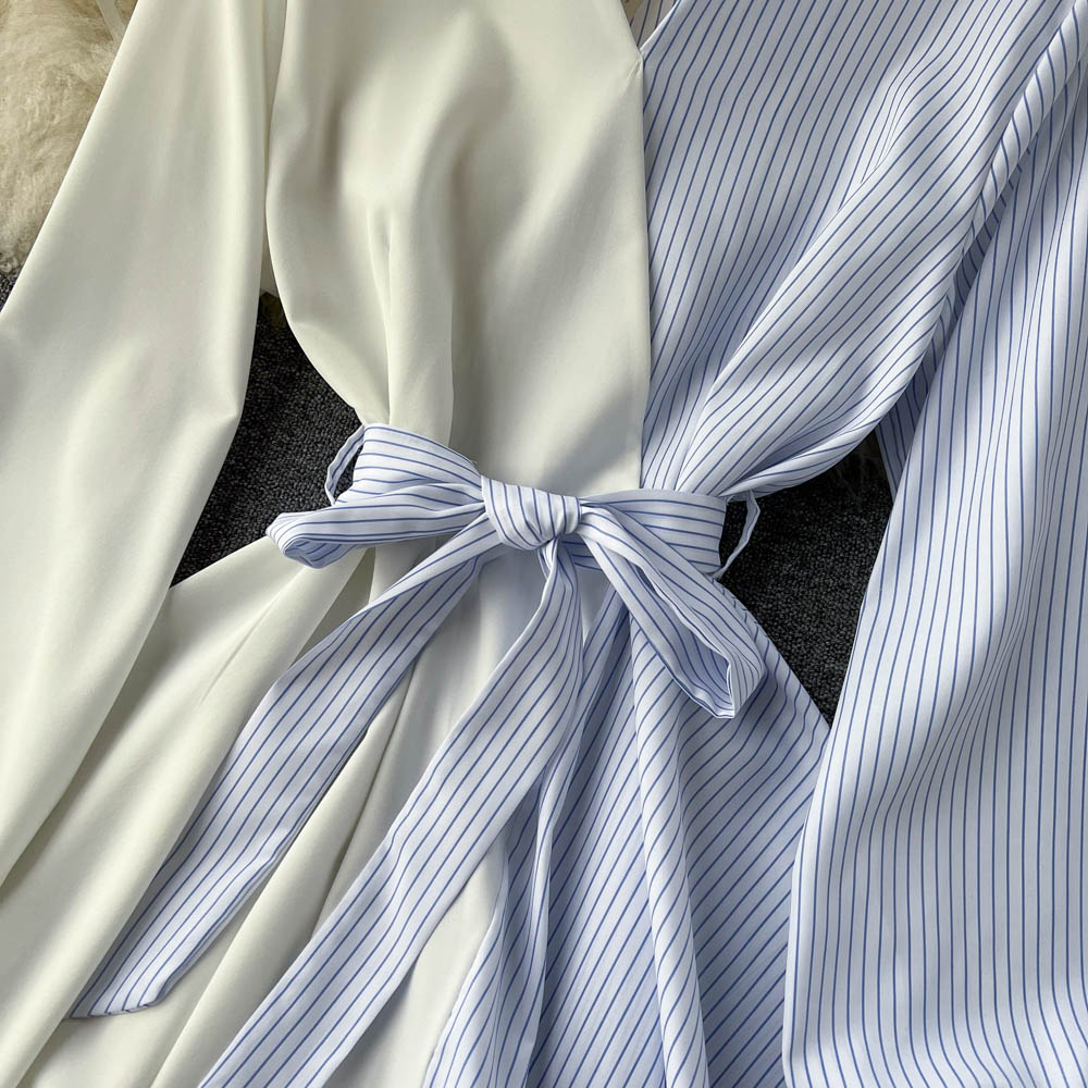 Robe rayée à manches longues et coupe irrégulière, tendance, RF0140