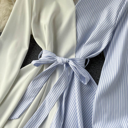 Robe rayée à manches longues et coupe irrégulière, tendance, RF0140