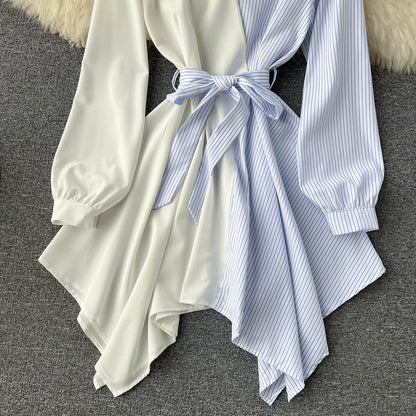 Robe rayée à manches longues et coupe irrégulière, tendance, RF0140