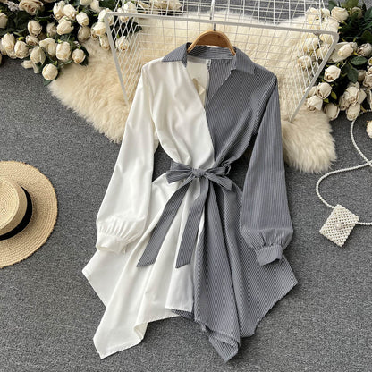 Robe rayée à manches longues et coupe irrégulière, tendance, RF0140