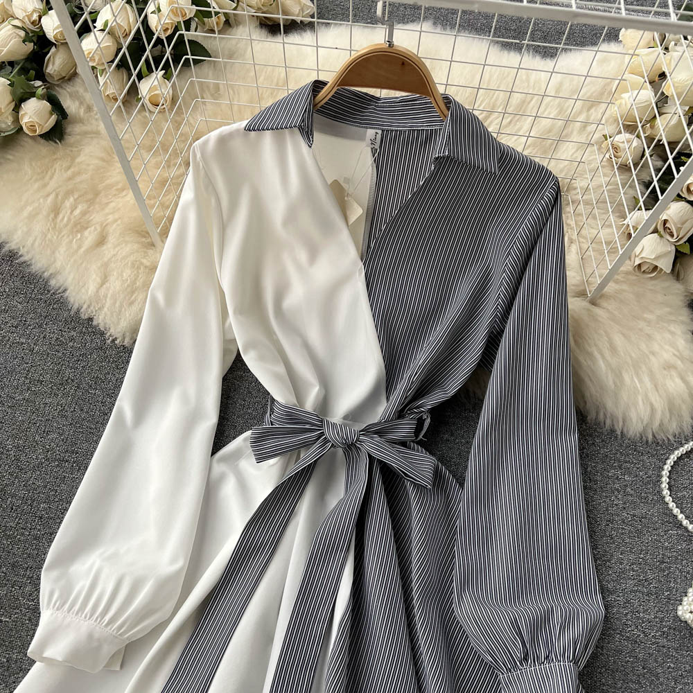 Robe rayée à manches longues et coupe irrégulière, tendance, RF0140