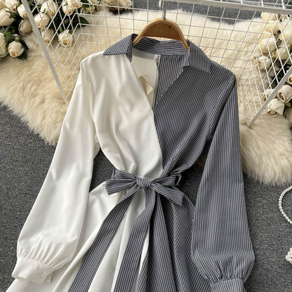 Robe rayée à manches longues et coupe irrégulière, tendance, RF0140